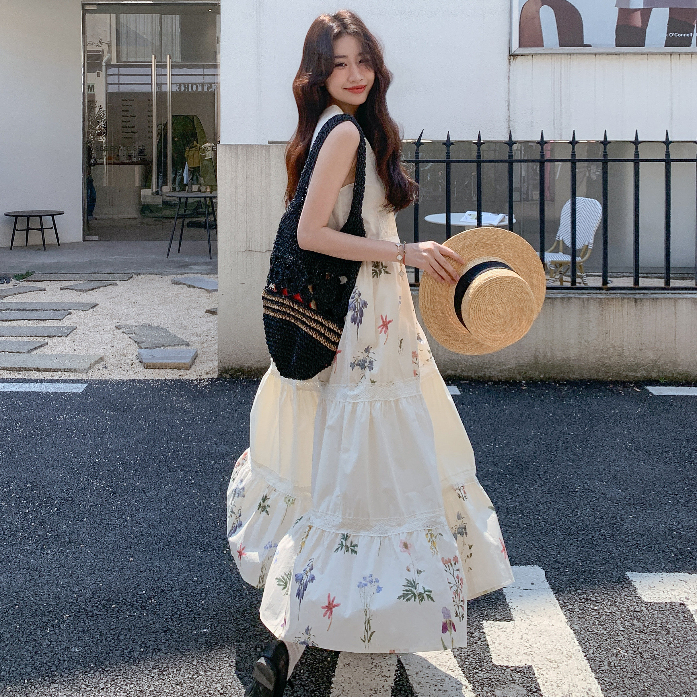 松弛感文艺风米白色无袖连衣裙女夏2025超火好看慵懒减龄背心长裙,女装连衣裙,浙宝170