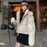 现货24冬蛋白皮短款可拆连帽羽绒服170A-2368-P305-K458，女装羽绒服，浙宝170