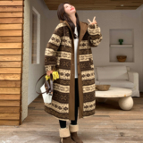 25冬新费尔岛撞色假两件中长款羊羔毛外套170-2591-P225-K328，女装毛呢外套，浙宝170