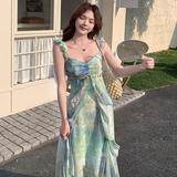 海边度假气质吊带连衣裙女2025夏季新款性感穿搭纯欲碎花长裙，女装连衣裙，浙宝170