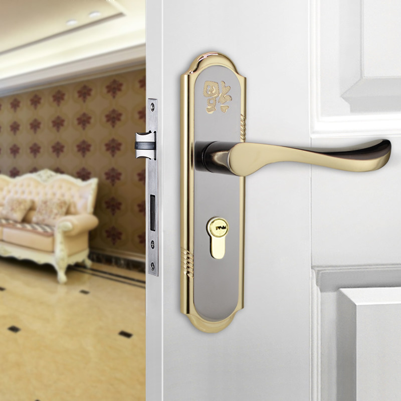 卧室门锁室内卧室房家用静音房间锁黑色卫生间门把手现代锁具套装