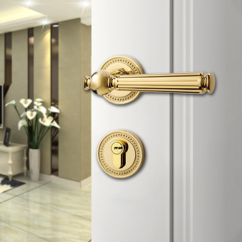 博斯顿轻奢法式分体磁吸静音卧室房间木门锁亮金色室内家用门把手