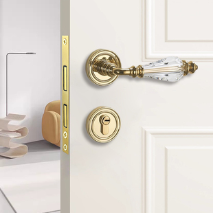 博斯顿法式复古亮银室内门锁具静音磁吸卧室房门锁金色水晶门把手