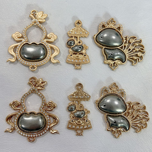 宋锦合金挂件手工DIY底胚珍珠葫芦包挂饰空托贴布艺双面饰品配件