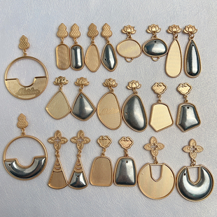 手工diy耳饰空托宋锦贴布耳坠底胎长款汉服耳环古风手作珐琅配饰