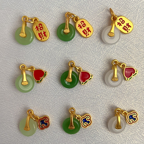 手工diy挂坠配件吊饰古法哑金玉髓平安扣挂饰招财纳福压襟装饰品