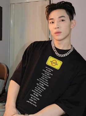 刘宪华同款WE11DONE DAMI黄牌警告标语字母印花情侣短袖T恤