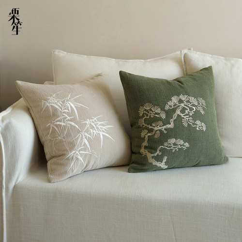 宋式刺绣抱枕茶室沙发靠垫