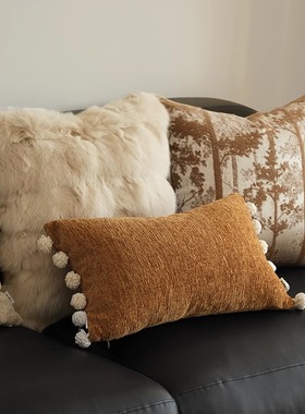 复古轻法式黄橙色系文艺风抱枕高端简约客厅沙发靠枕民宿腰靠枕套