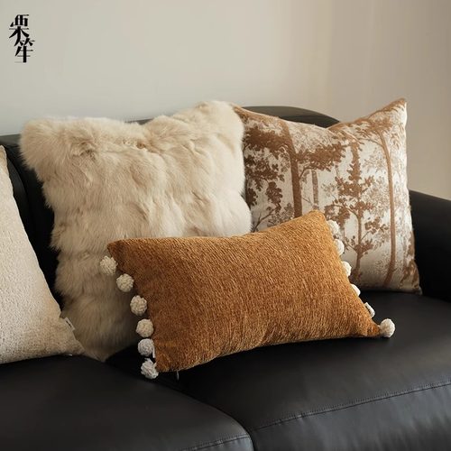 栗笙复古轻法式黄橙色沙发抱枕套