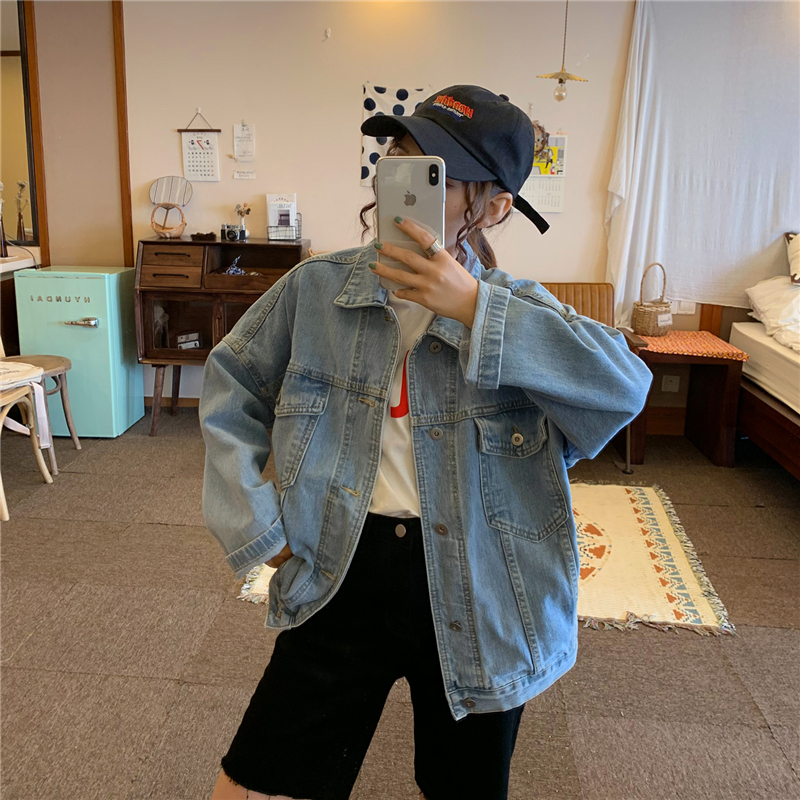 Real price ~ Korean version loose and thin retro Hong Kong Style BF denim jacket