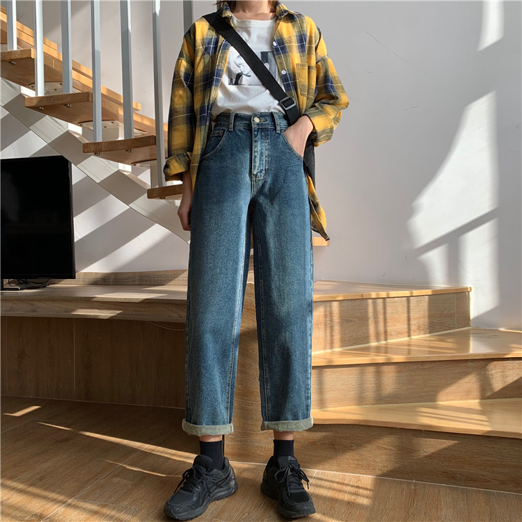 Real shot real price fall / winter 2020 new versatile Retro High waist straight tube jeans loose wide leg dad pants