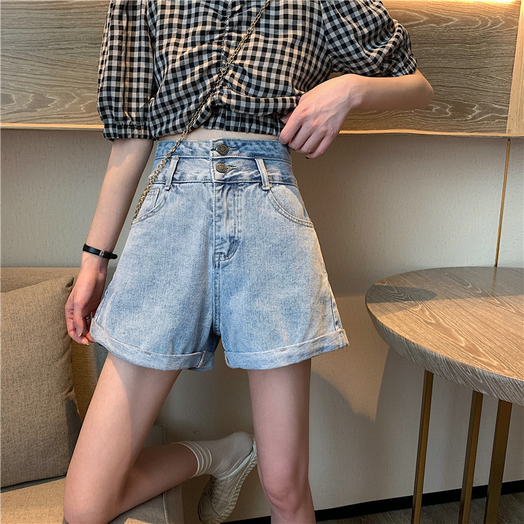 Real photo real price summer new ins wide leg retro straight tube loose high waist denim shorts