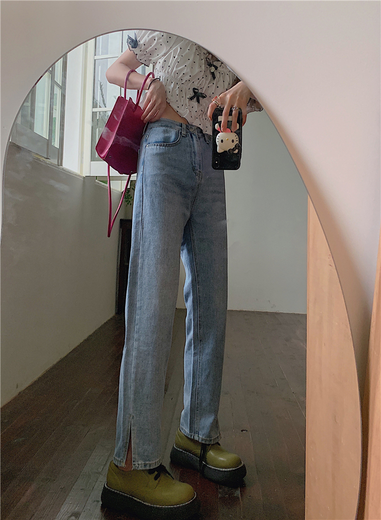 Real price! New High Waist Wide Leg skinny straight tube loose split jeans