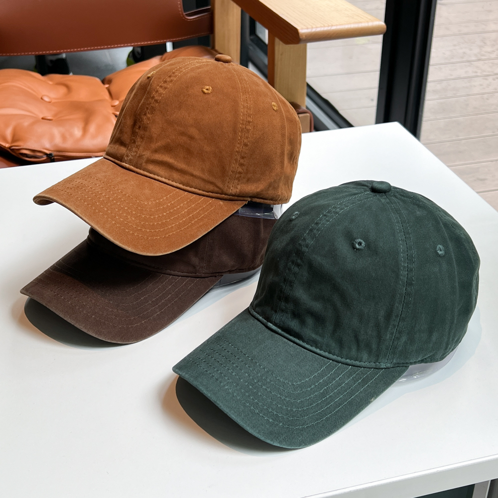 特调色系光板墨绿色复古水洗鸭舌帽大头围棒球帽百搭纯色做旧软顶