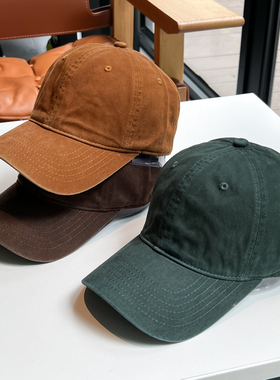 特调色系光板墨绿色复古水洗鸭舌帽大头围棒球帽百搭纯色做旧软顶