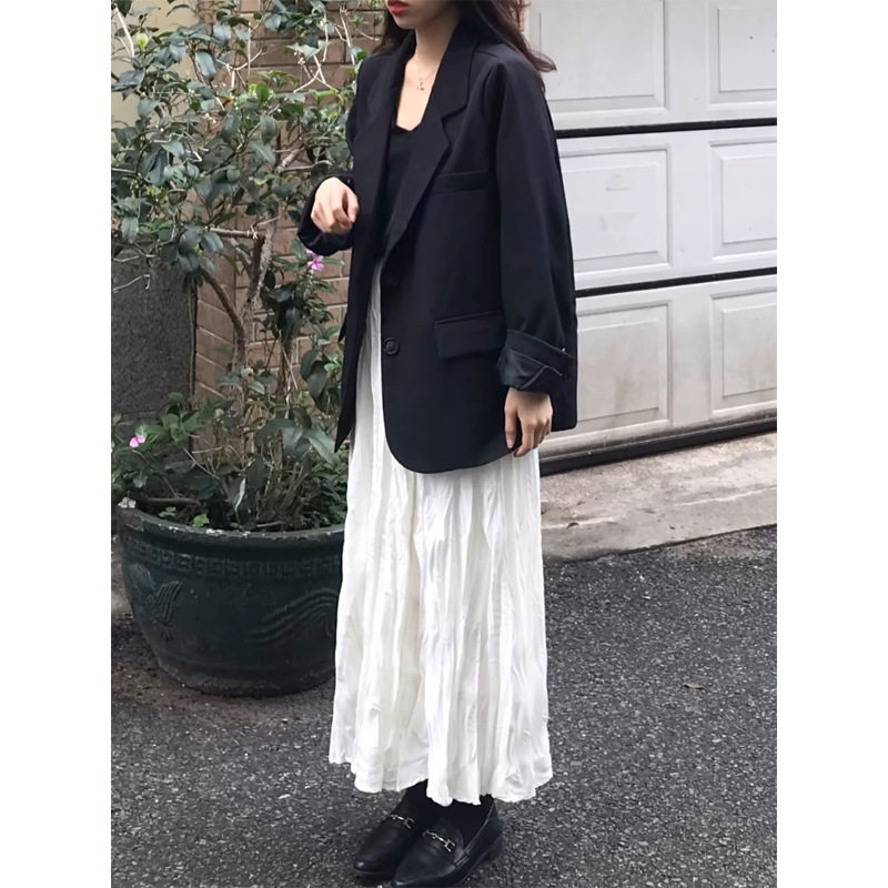 新品韩版高腰显瘦百褶裙中长款百搭气质简约半身裙女