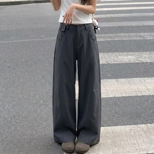 秋冬灰色工装休闲阔腿裤女长裤2026新款大码胖mm宽松弯刀直0919z