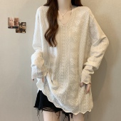 胖中长遮屁股蕾丝衫 春季 V领白0206k 大尺码 装 女打底衫 t恤2026新款