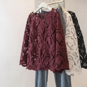 装 春季 微胖宽0206k 镂空红色蕾丝衫 大尺码 女打底衫 t恤2026早春新款