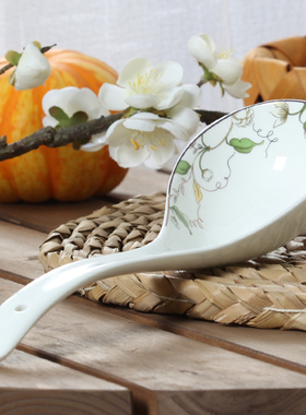 食品级无铅大汤勺家用粥勺长柄勺子陶瓷勺子高档骨瓷餐具大马戈