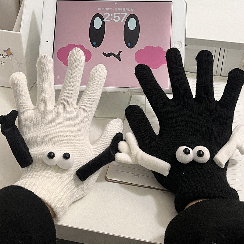 情侣款牵手手套可爱卡通个性