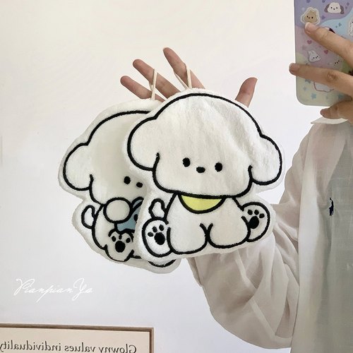 摸鱼小狗擦手巾家用厨房浴室可挂式吸水擦手毛巾珊瑚绒擦手布手帕