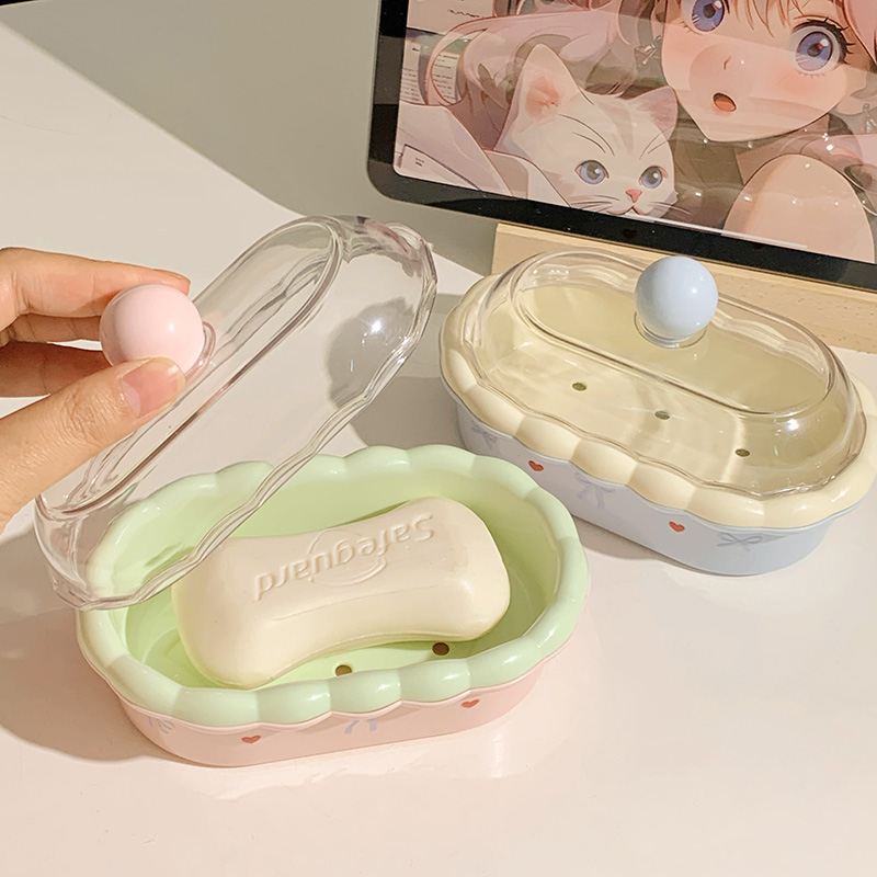 新款ins奶油风带盖沥水肥皂收纳盒家用卫生间香皂双层浴室置物架