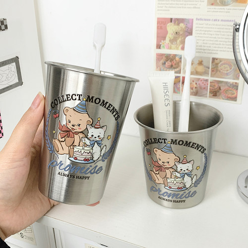 便携学生宿舍不锈钢杯子套装情侣简约漱口杯洗漱杯家用高档牙刷杯