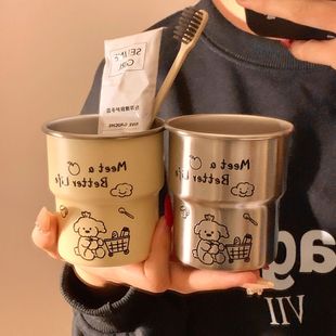 可爱卡通304不锈钢ins情侣漱口杯儿童奖励学生洗漱杯牙刷杯高颜值