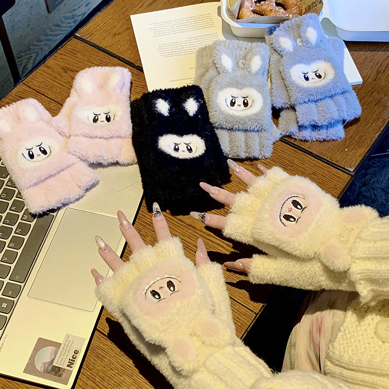 冬季可爱ins卡通bubu全包分指手套学生出行加绒保暖防寒露指手套