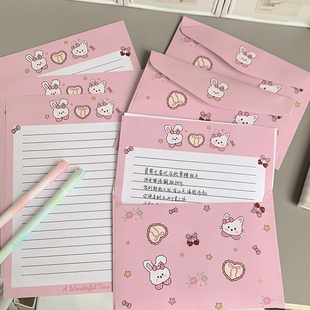 原创粉粉猫咪信封信纸高颜值ins书信手写简约信笺创意卡通送礼用