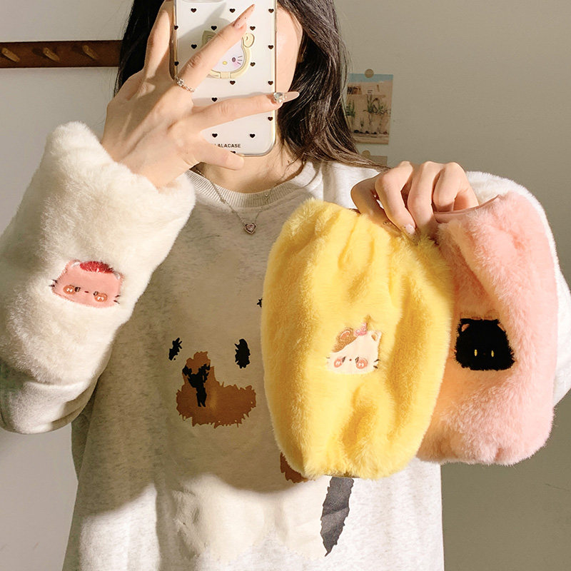 可爱防污毛绒袖套儿童学生冬季防脏耐污套袖成人羽绒服办公室工作