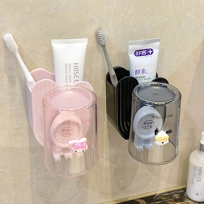 免打孔牙刷置物架卫生间壁挂式漱口杯牙膏牙具刷牙架子牙杯套装