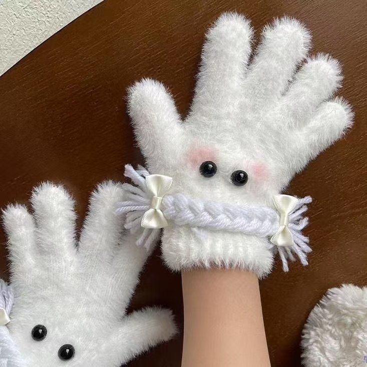 可爱辫子针织毛线手套冬季保暖