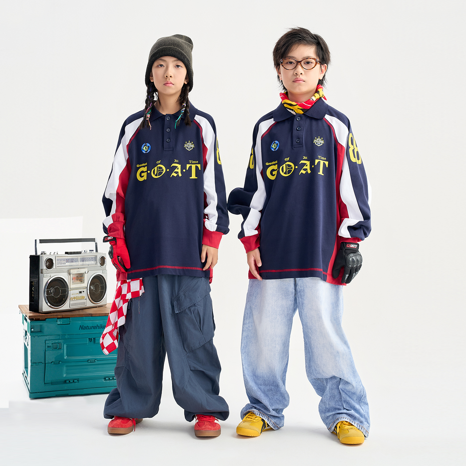 FUJAM潮牌童装街舞儿童潮服撞色数字印花polo衫少儿hiphop演出服