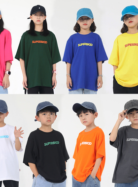 国潮童装基础百搭款短袖儿童纯棉T恤男女潮童hiphop街舞嘻哈体恤