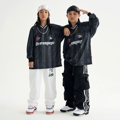 FUJAM服酱儿童街舞潮服嘻哈hiphop复古长袖球衣跳舞套装演出服装