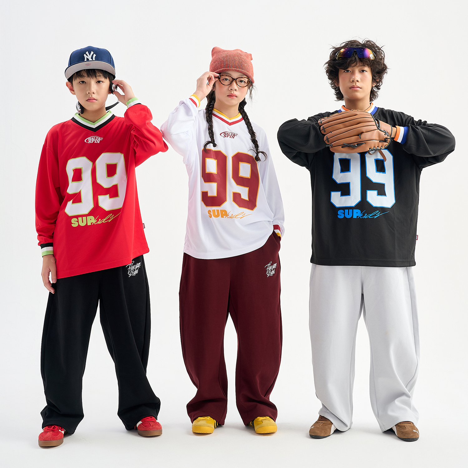 FUJAM儿童街舞潮牌美式数字印花长袖球衣少儿街舞hiphop演出服装