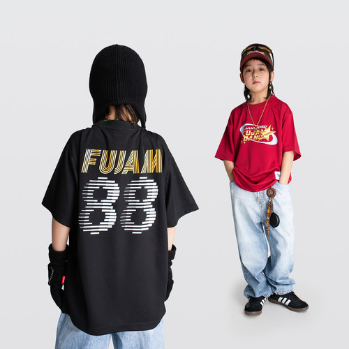 FUJAM潮牌童装美式街头嘻哈风速干T恤少儿街舞hiphop穿搭演出服装