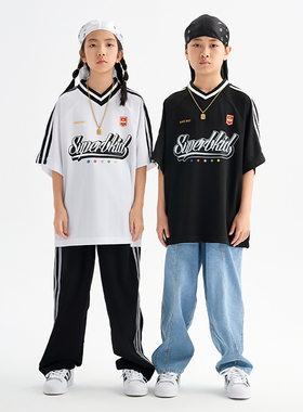 FUJAM童装hiphop街舞潮流衣服复古印花T恤跳舞套装少儿帅气演出服