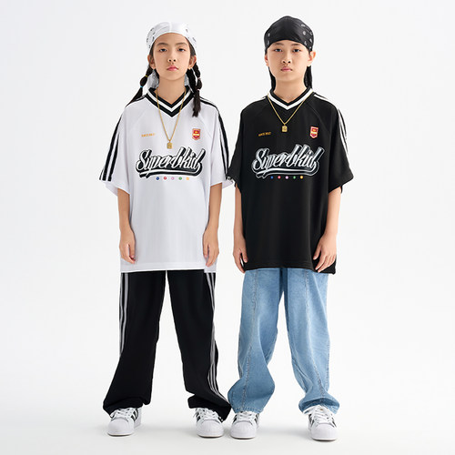 FUJAM童装hiphop街舞潮流衣服复古印花T恤跳舞套装少儿帅气演出服