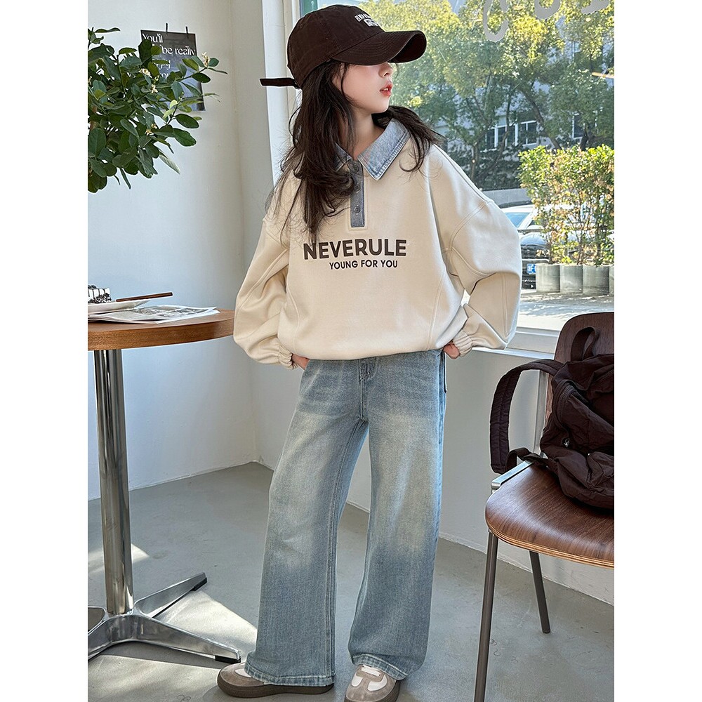 专柜女童polo领卫衣套装春装2025新款儿童春款洋气时髦休闲两件套