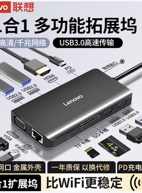 联想 Type-C转接头USB-C转换器分线器网线网口转接线 HDMI扩展坞