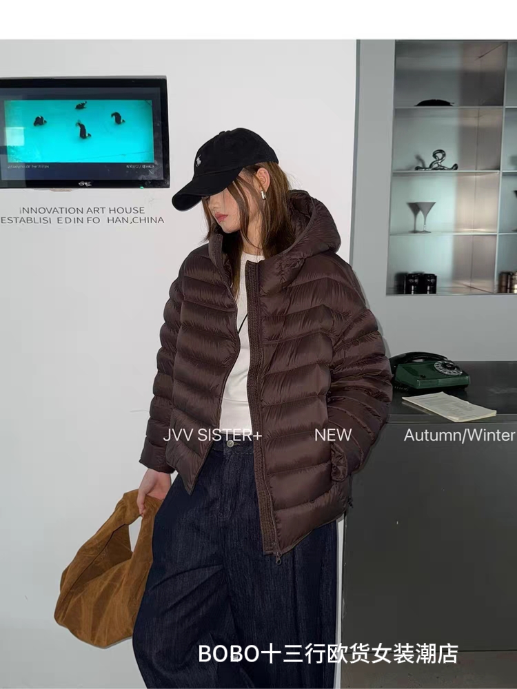 JVV SISTER正品时尚连帽泡芙95白鸭绒羽绒服女冬季宽松保暖短外套