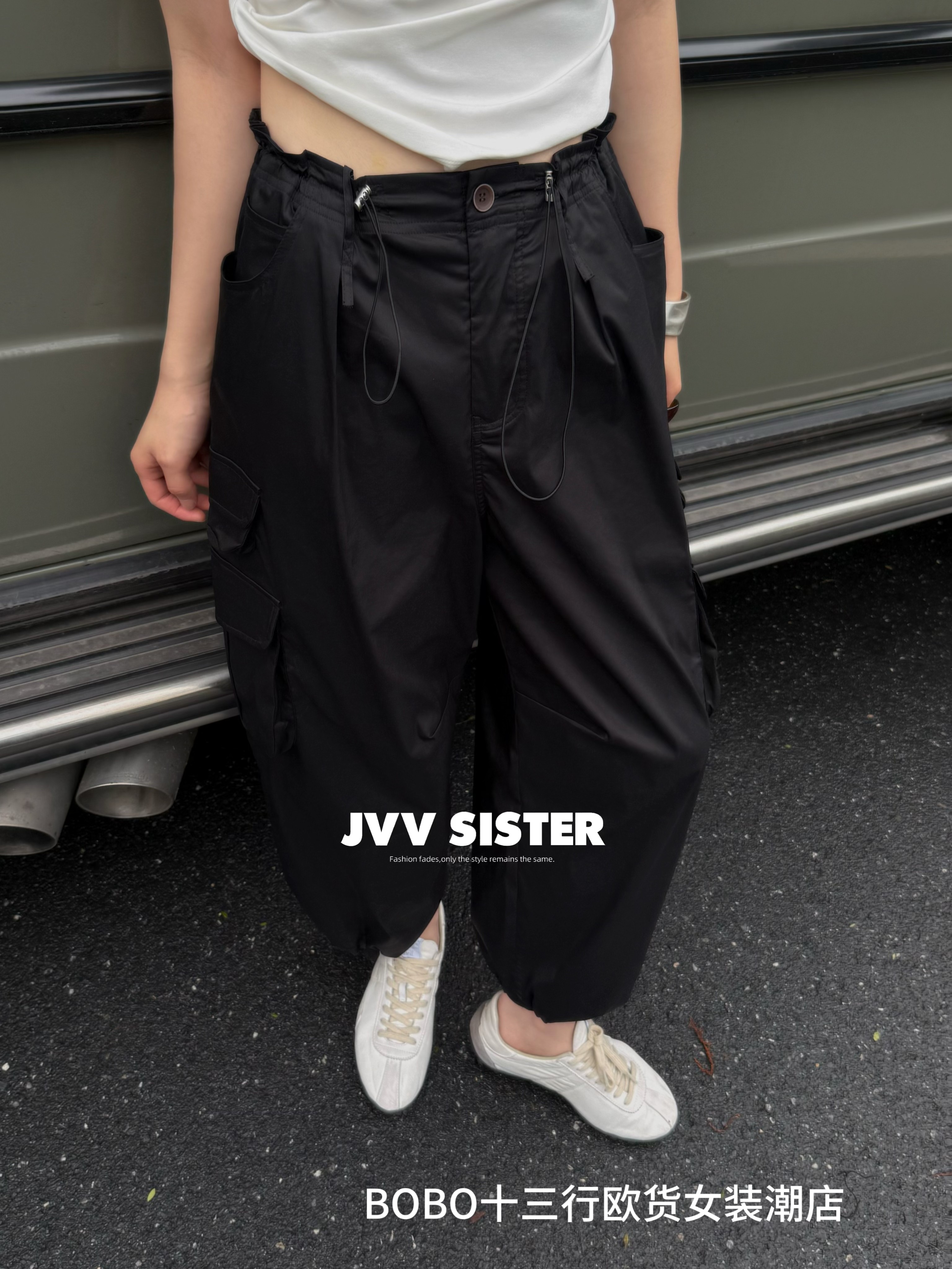 薄料JVVSISTER夏季速干抽绳猪鼻扣休闲工装裤宽松显瘦九分裤女