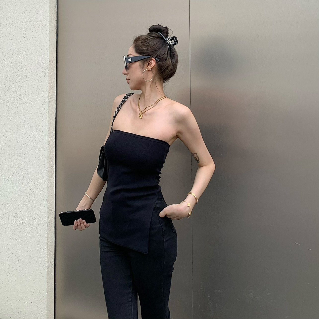 bacchus online 自留三色细针织高弹力显瘦开叉抹胸背心上衣夏季