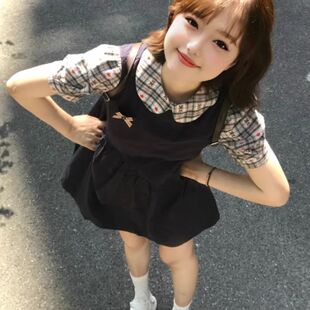 森系甜美小清新假两件气质裙子 韩系氛围感穿搭学院风连衣裙女夏季