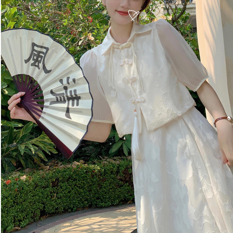 新中式年轻款气质盘扣上衣改良旗袍吊带连衣裙盐系穿搭两件套装裙
