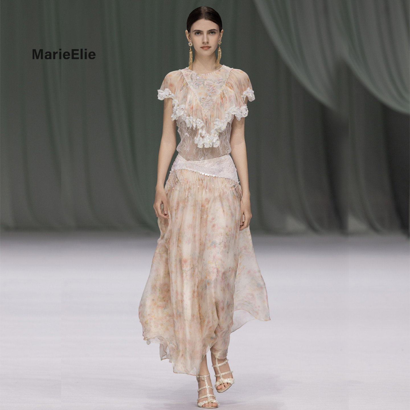 Marie Elie法式重工浪漫风真丝碎花连衣裙女流苏仙女裙度假风套装